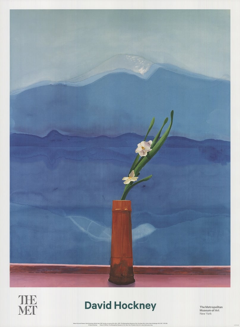 DAVID HOCKNEY Mount Fuji and Flowers 34" x 25" Poster 2016 Pop Art Blue Red Fl (1 of 4)