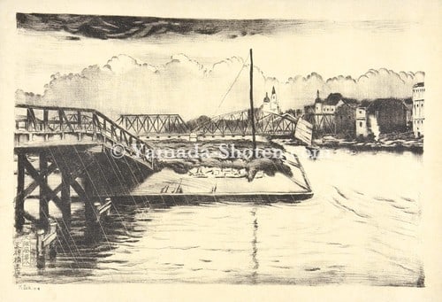 Kazuma 1918 Oda Sight in Osaka Tenjin Japanese Art Print: Kazuma 1918 Oda Sight in Osaka Tenjin Japanese Art Print Item Specifics: Artist: Oda Kazuma Subject: Osaka Landscape Tenjin Bridge Material: Lithograph Style: Japanese Size: 29.5 x 45 cm Year Of Produ