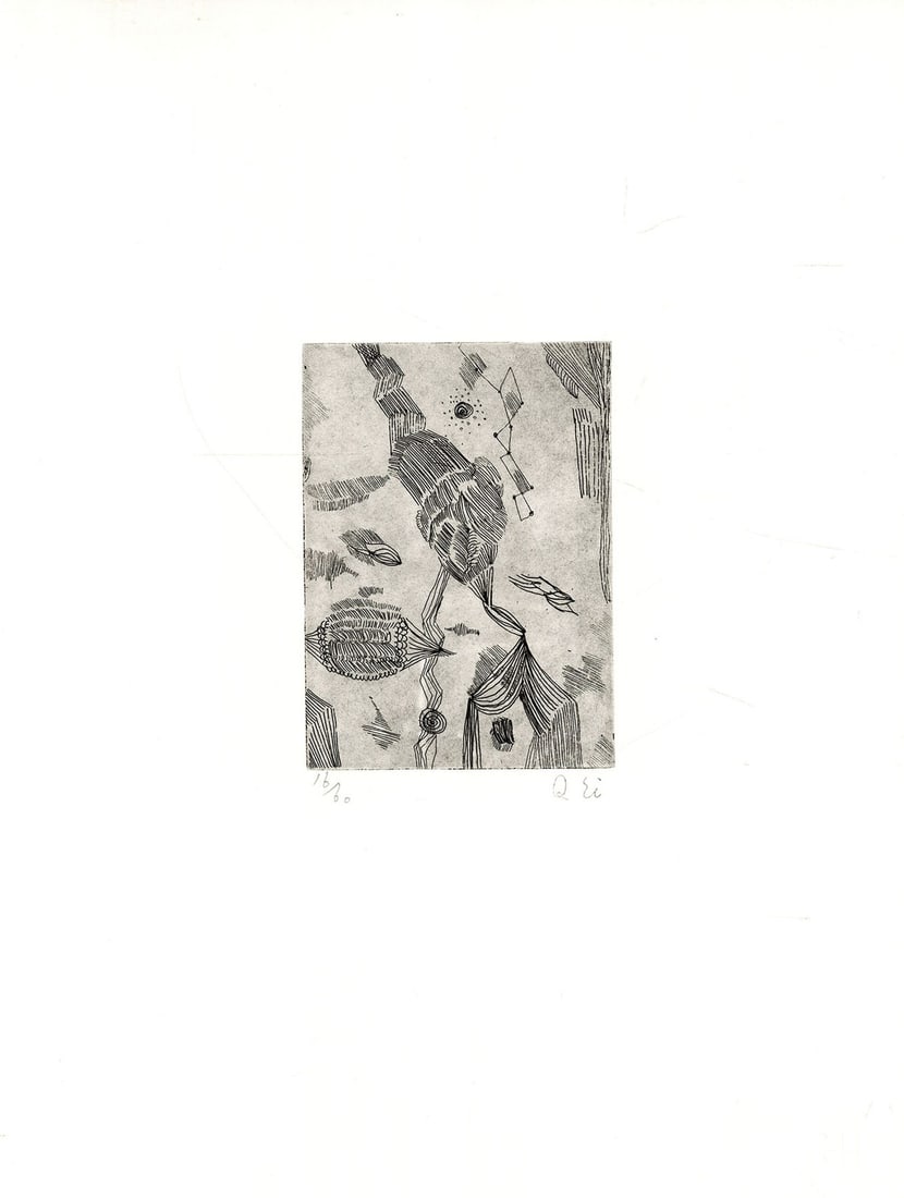 Ei Q Work 84 Copperplate Etching Print Signed Edition 60 Japanese Avant Garde: Ei Q Work 84 Copperplate Etching Print Signed Edition 60 Japanese Avant Garde Item Specifics: Artist: Ei-Q (Hideo Sugita) Subject: Avant-Garde Abstract Material: Copperplate Etching on Paper Style: Ja