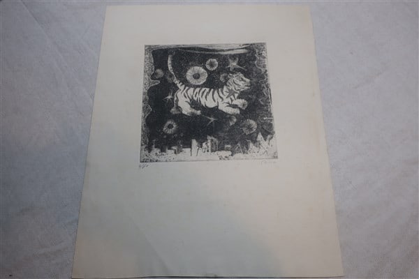 Copperplate Print Tiger Fireworks Limited Edition Japanese 9 60 Etching (1 of 2)