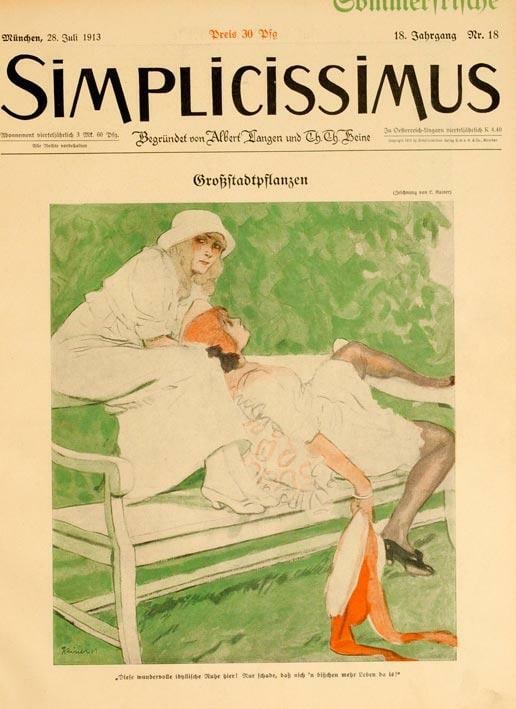 Simplicissimus 1913 By Kainer Lying In Park On Linen (1 of 1)