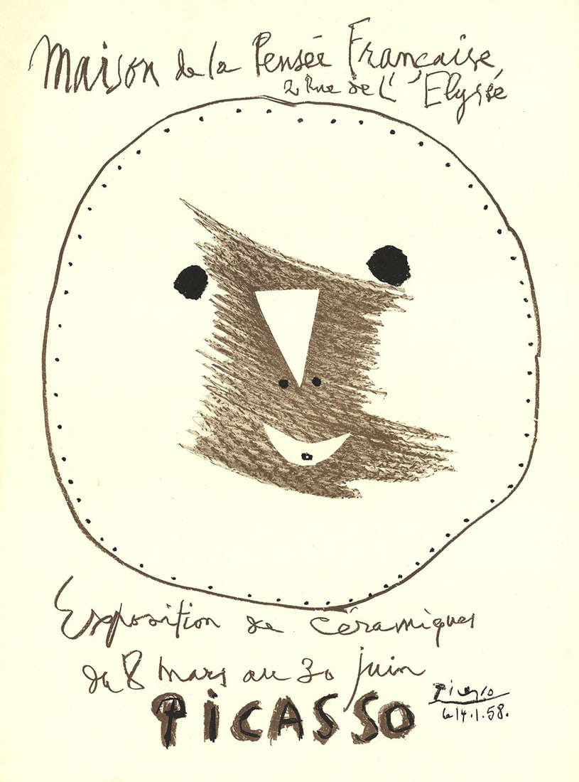 PABLO PICASSO Exposition de Ceramiques 25.25" x 18.75" Lithograph 1958 Cubism Br (1 of 20)