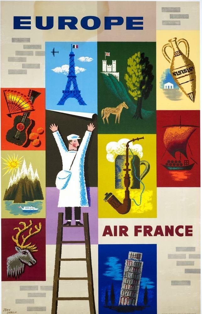 Jean Carlu 1930 Original Air France Europe Rare Vintage Travel Poster (1 of 1)