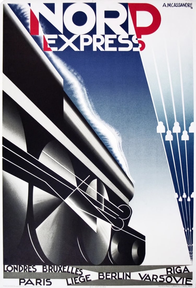 A.M. CASSANDRE Nord Express 40" x 27.75" Lithograph 1980 Vintage Blue Black & W (1 of 16)
