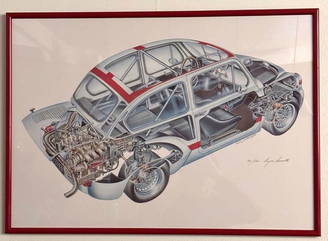 Sergio Baratto Fiat Abarth 1000 TCR Cutaway Lithograph Signed 50/ 250 (1 of 8)