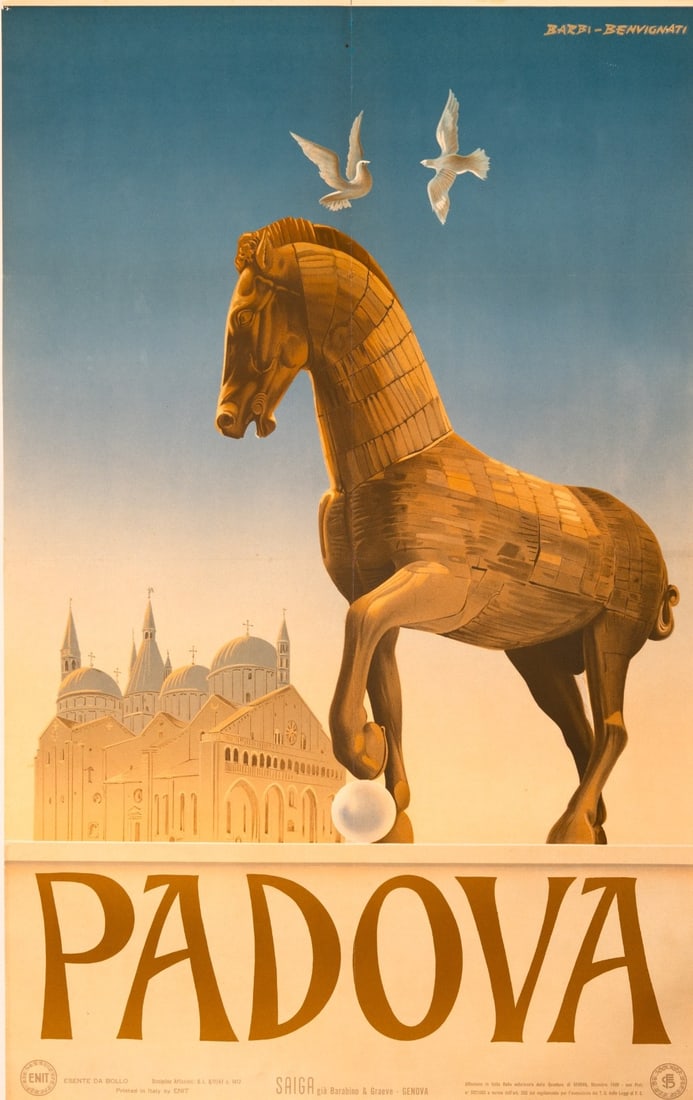 Wooden Trojan Horse Rare Italian Poster Enit By Barbi-Benvignati 1949 Padova (1 of 3)