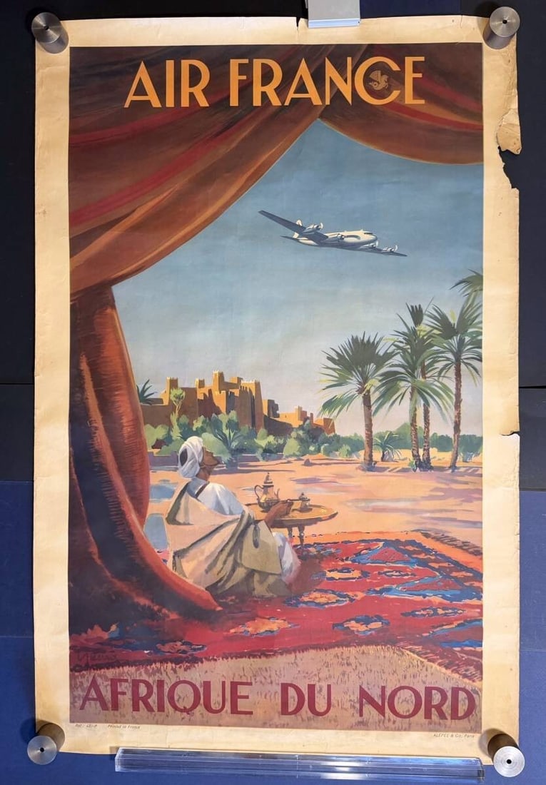 1946 Air France Afrique du Nord Poster Vincent Guerra Original Lithograph (1 of 10)