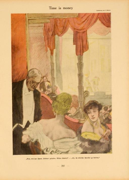 Simplicissimus 1913 By Kainer Time Is Money On Linen Original (1 of 1)