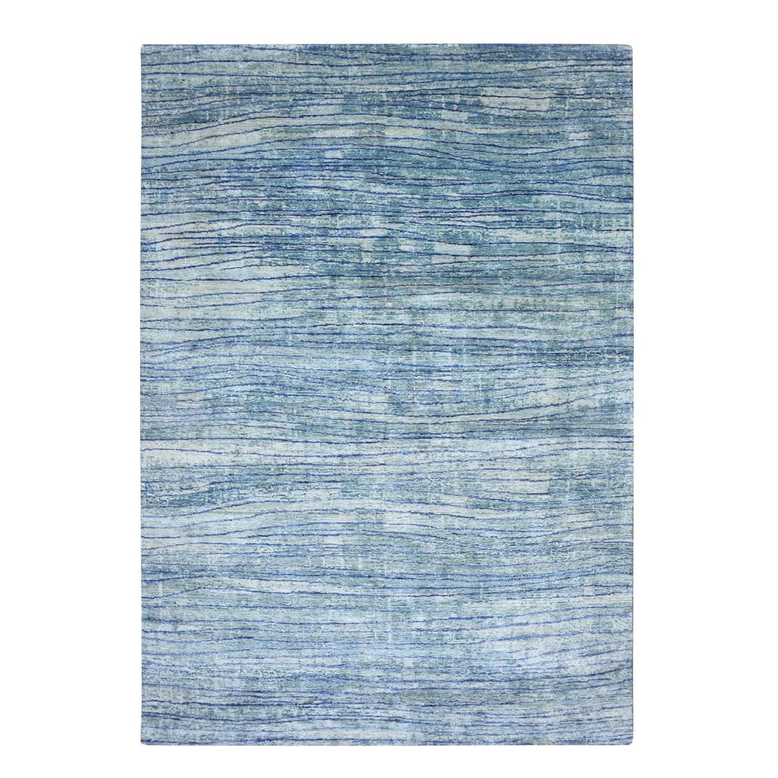 10'x14'2" Blue with Teal Wave Design 100% Silk Hand Knotted Oriental Rug: 10'x14'2" Blue with Teal Wave Design 100% Silk Hand Knotted Oriental Rug 100% Silk Hand Knotted Oriental Rug in a stunning 10'x14'2" blue with teal wave design. This beautiful piece is crafted from