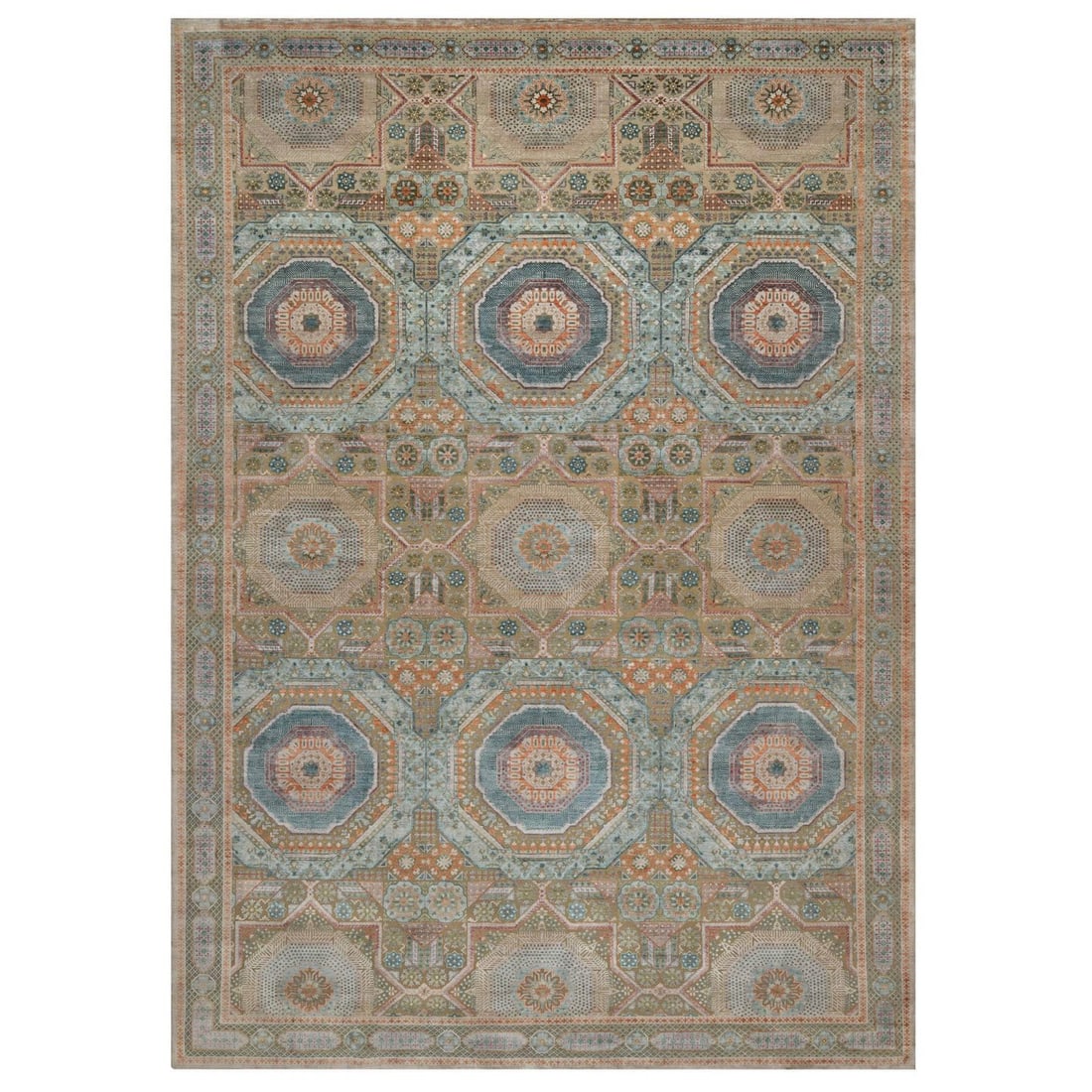 12'x18'3" Brown Mamluk Design XL Rug Hand Knotted Wool and Silk Oriental: 12'x18'3" Brown Mamluk Design XL Rug Hand Knotted Wool and Silk Oriental The 12'x18'3" Brown Mamluk Design XL Rug is a stunning hand-knotted wool and silk Oriental rug, boasting a rich brown medallion
