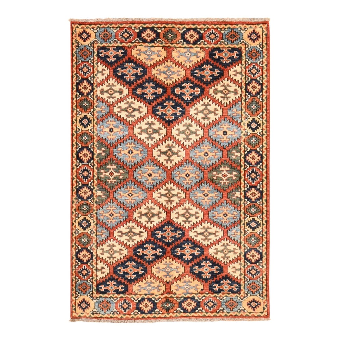 Pure Wool Hand Knotted Ersari Afghan Orange Repetitive Design Oriental: Pure Wool Hand Knotted Ersari Afghan Orange Repetitive Design Oriental Pure Wool Hand Knotted Ersari Afghan Orange Repetitive Design Oriental rug boasts a vibrant all-over orange design, characteristi