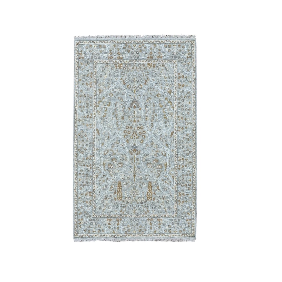 3'1"x5' Gray 200 KPSI Meditation Tree of Life Design Hand Knotted Wool Rug: 3'1"x5' Gray 200 KPSI Meditation Tree of Life Design Hand Knotted Wool Rug Gray 200 KPSI Meditation Tree of Life Design Hand Knotted Wool Rug, 3'1"x5'0" / 94 CM X 152 CM, features an all-over
