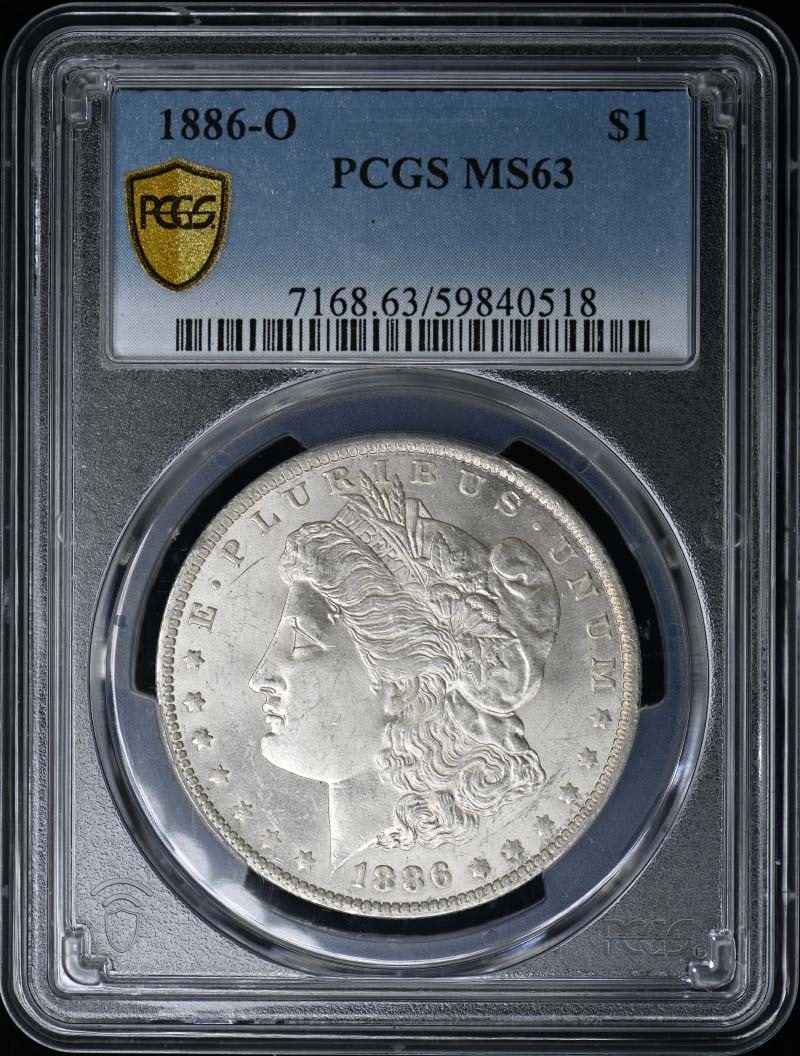 1886-O $1 Morgan Dollar PCGS MS63: 1886-O $1 Morgan Dollar PCGS MS63 The 1886-O $1 Morgan Dollar is a highly sought-after coin, graded MS63 by PCGS, indicating its exceptional condition. Certified as uncirculated, this rare coin