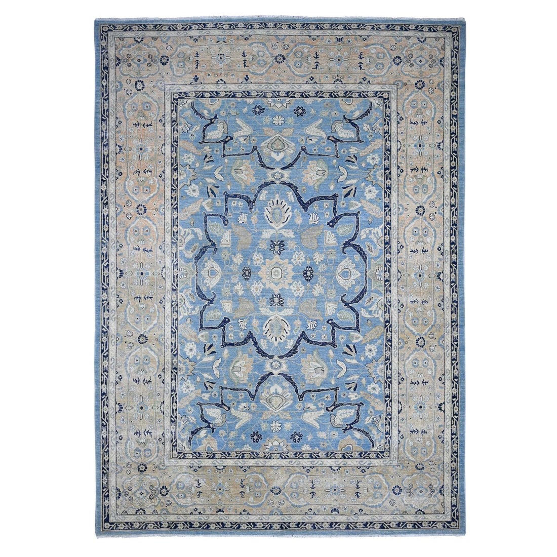 8'7"x12'2" Jeans Blue Heris Flower Medallion Design Wool Hand Knotted Rug: 8'7"x12'2" Jeans Blue Heris Flower Medallion Design Wool Hand Knotted Rug 8'7" x 12'2" Blue Heris Flower Medallion Design Wool Hand Knotted Rug from Afghanistan. This stunning, hand-knotted wool rug