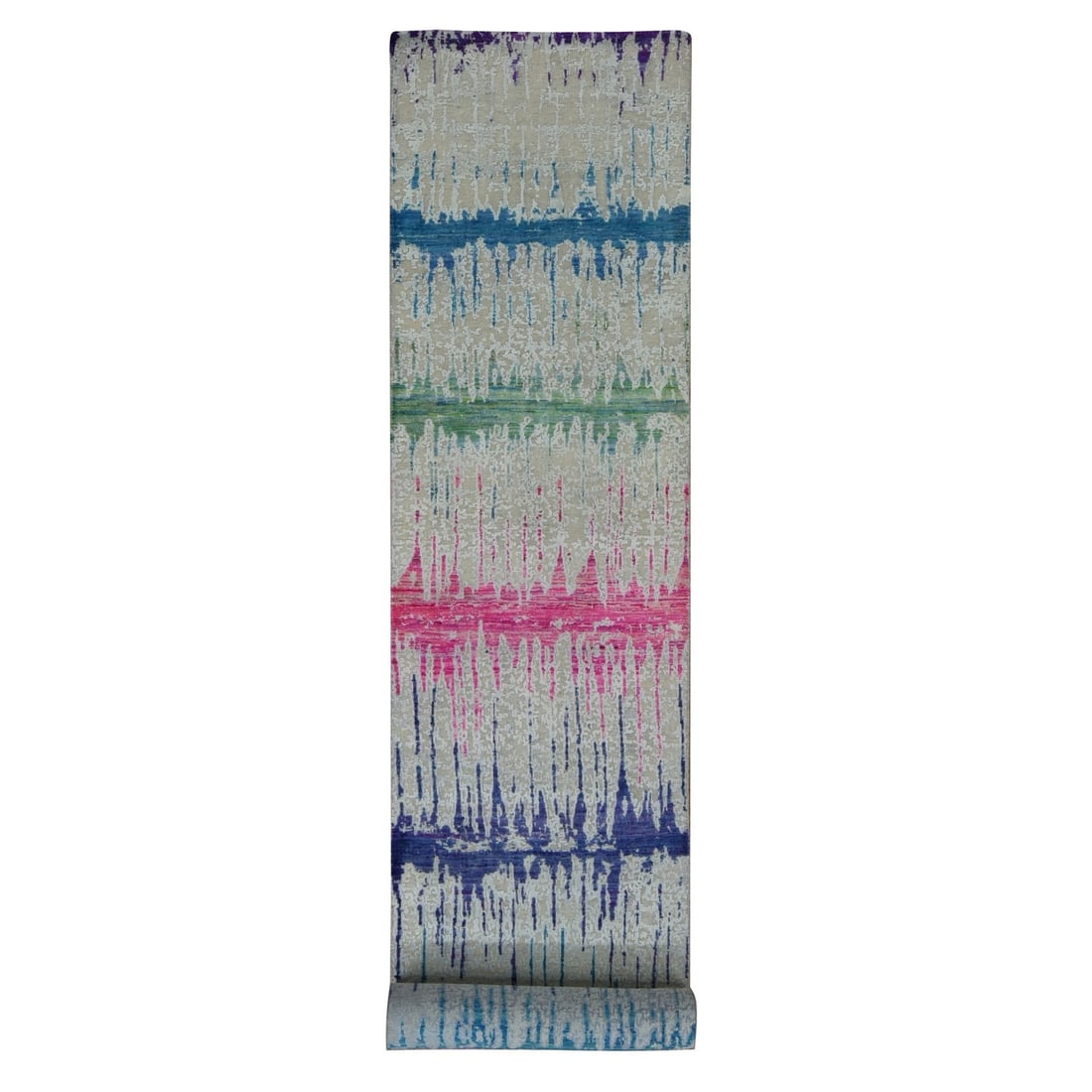 2'7"x14' THE CARDIAC Sari Silk with Textured Wool Runner Hand Knotted Rug: 2'7"x14' THE CARDIAC Sari Silk with Textured Wool Runner Hand Knotted Rug The Cardiac Sari Silk with Textured Wool Runner Hand Knotted Rug is a stunning 2'7"x14' oriental-style indoor rug, boasting a 