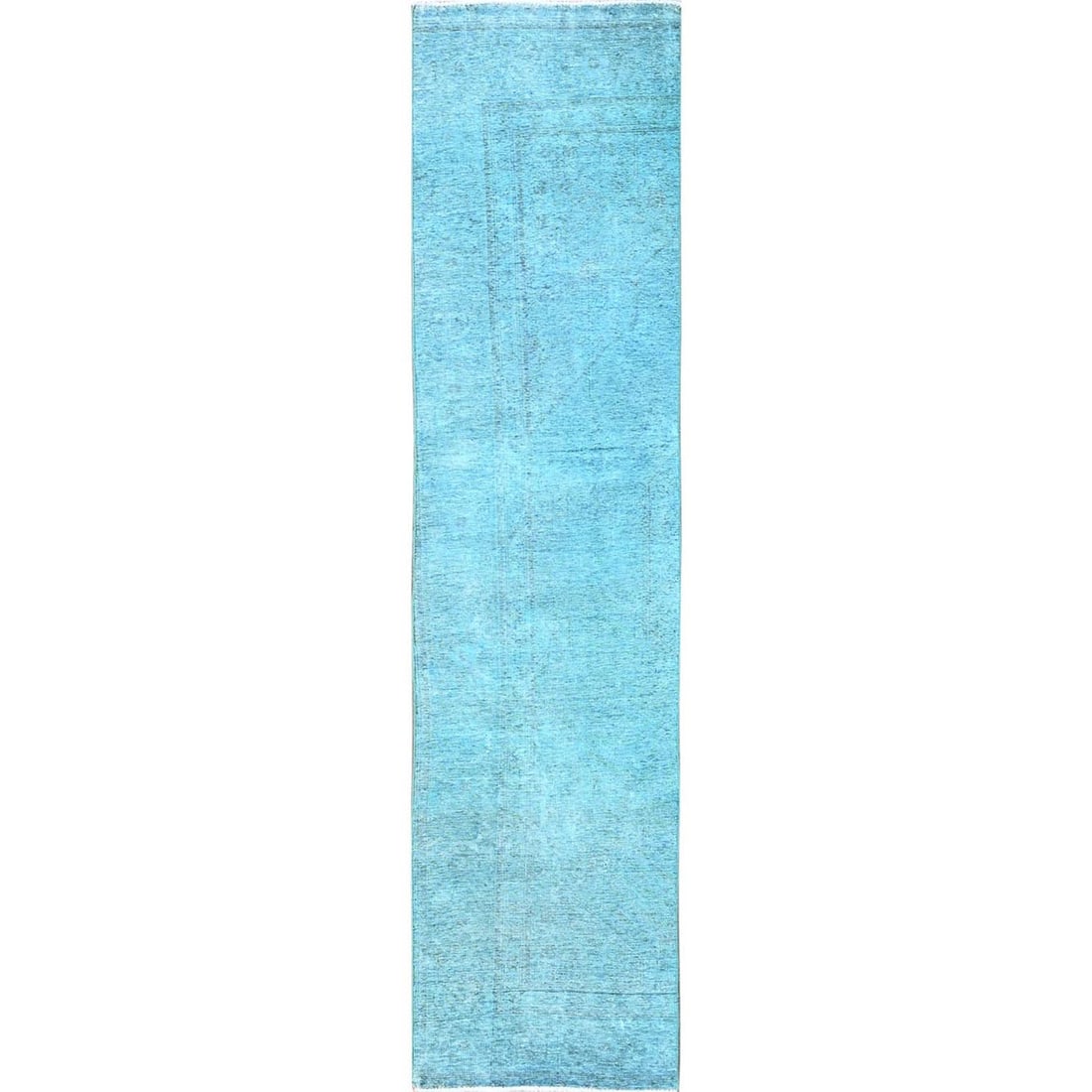 2'5"x11'1" Blue Overdyed Vintage Zoroastrian Hand Knotted Wool Runner Rug: 2'5"x11'1" Blue Overdyed Vintage Zoroastrian Hand Knotted Wool Runner Rug This stunning Blue Overdyed Vintage Zoroastrian Hand Knotted Wool Runner Rug boasts a rich, blue hue and intricate Oriental de