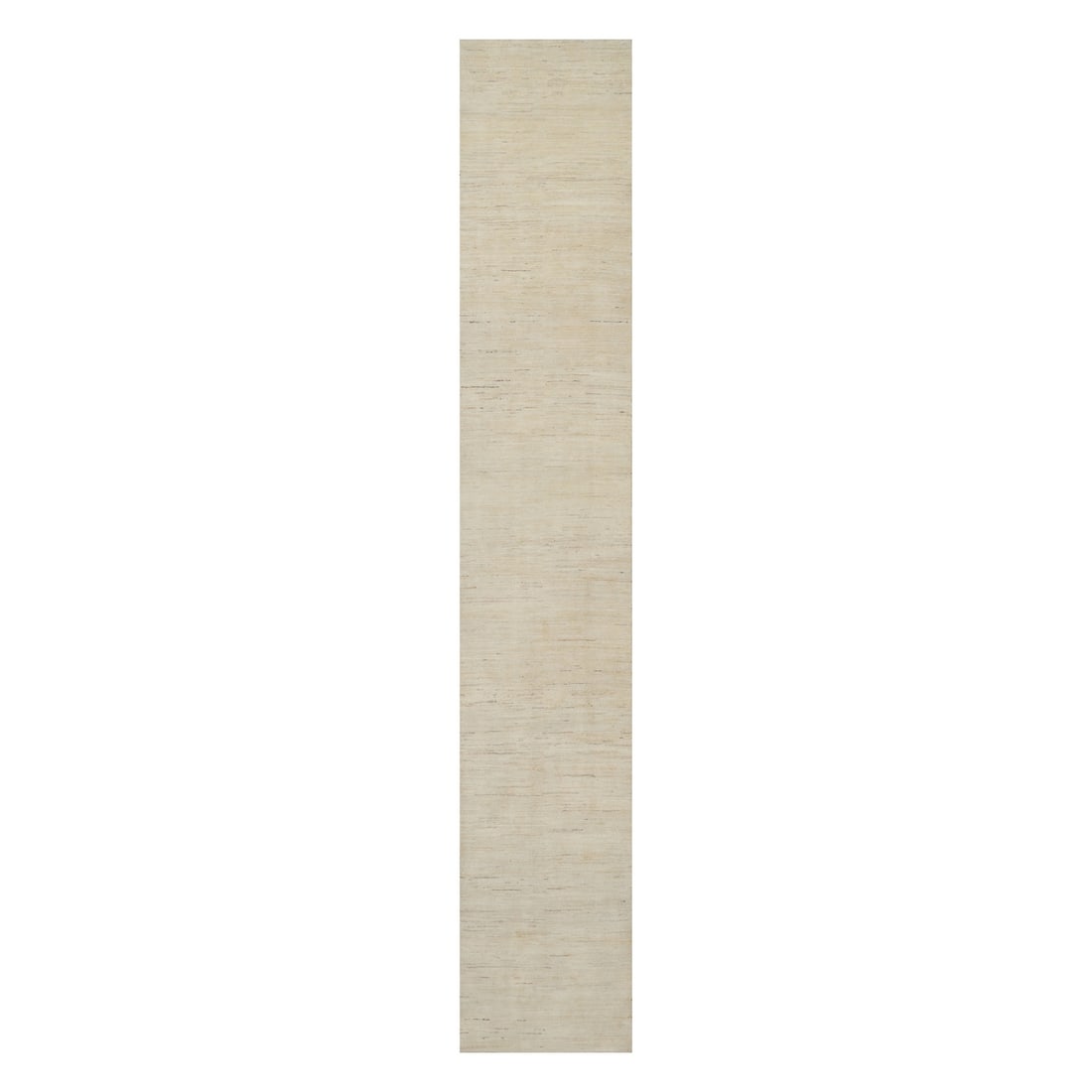 White XL Hand Knotted Pure Wool Plain Modern Design Rug Runner: White XL Hand Knotted Pure Wool Plain Modern Design Rug Runner Hand-knotted in pure wool, this modern design rug runner boasts a striking ivory color and clean lines, making it a versatile addition