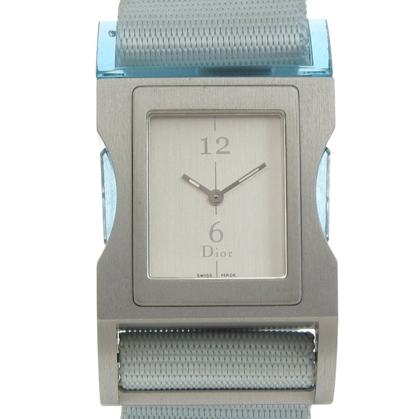 Christian Dior Wristwatch: Christian Dior Wristwatch The Christian Dior wristwatch boasts a sleek silver dial and a durable aluminum case, measuring 30mm in diameter. Paired with a comfortable nylon band, this timepiece is desi