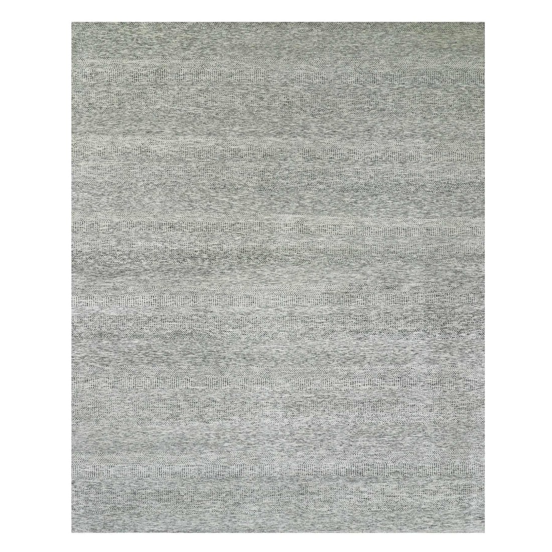 Hand Knotted Grass Design 12'2"x15'4" Gray Undyed Wool Rug: Hand Knotted Grass Design 12'2"x15'4" Gray Undyed Wool Rug Hand-knotted in wool, this 12'2"x15'4" gray undyed rug boasts a beautiful oriental design, carefully crafted on a cotton foundation. The