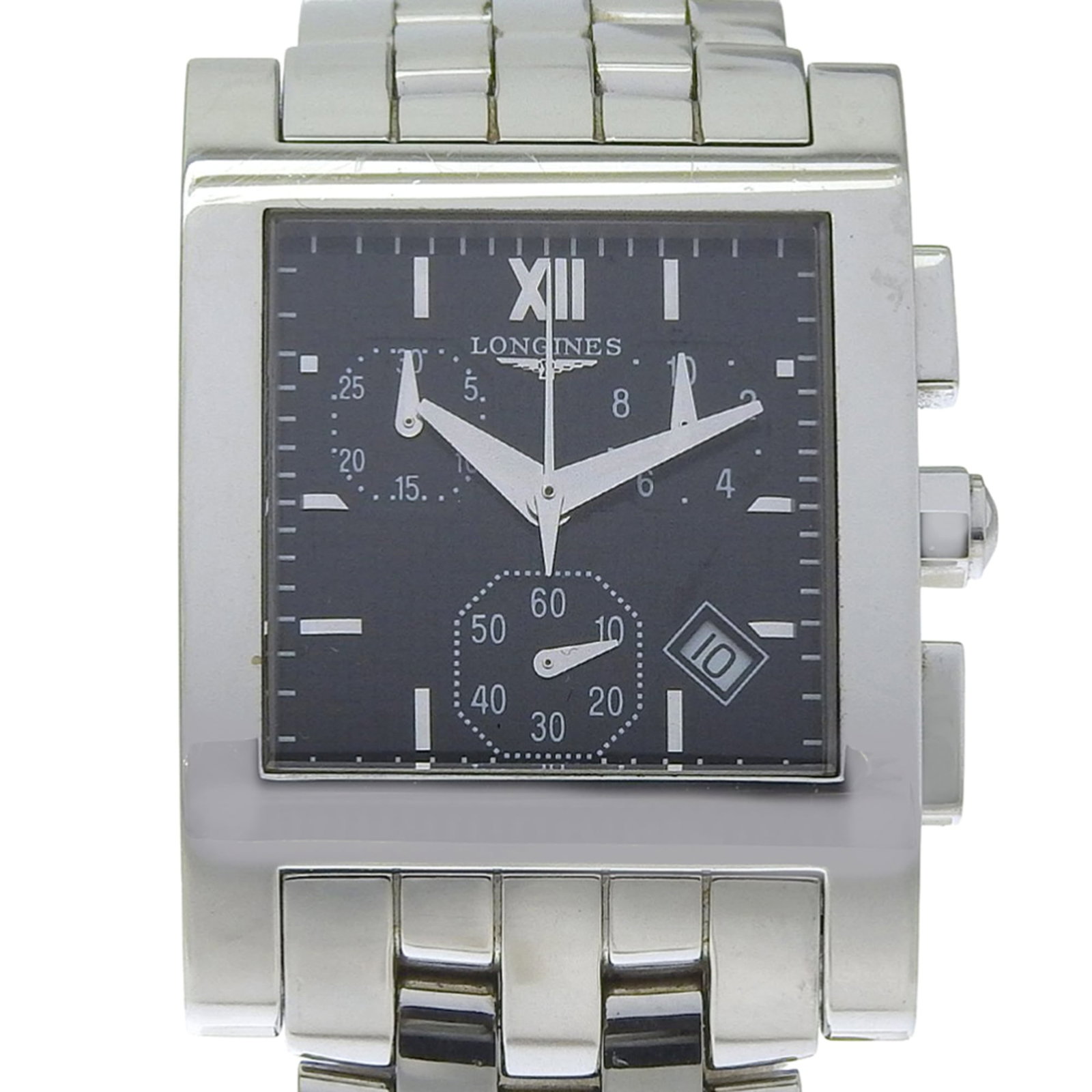 Longines Wristwatch: Longines Wristwatch Stainless steel case and band provide a sleek, modern look. The black dial and quartz movement ensure reliable timekeeping. With its 30mm diameter and 18cm wrist size, this Longine