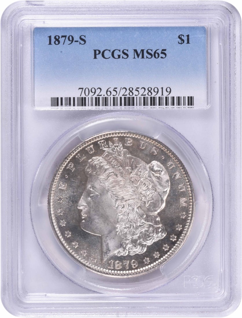 1879-S Morgan Silver Dollar MS65 PCGS: 1879-S Morgan Silver Dollar MS65 PCGS The 1879-S Morgan Silver Dollar MS65 PCGS is a highly graded, uncirculated coin with a rich history. Certified by the PCGS, this coin boasts a high grade of MS65,