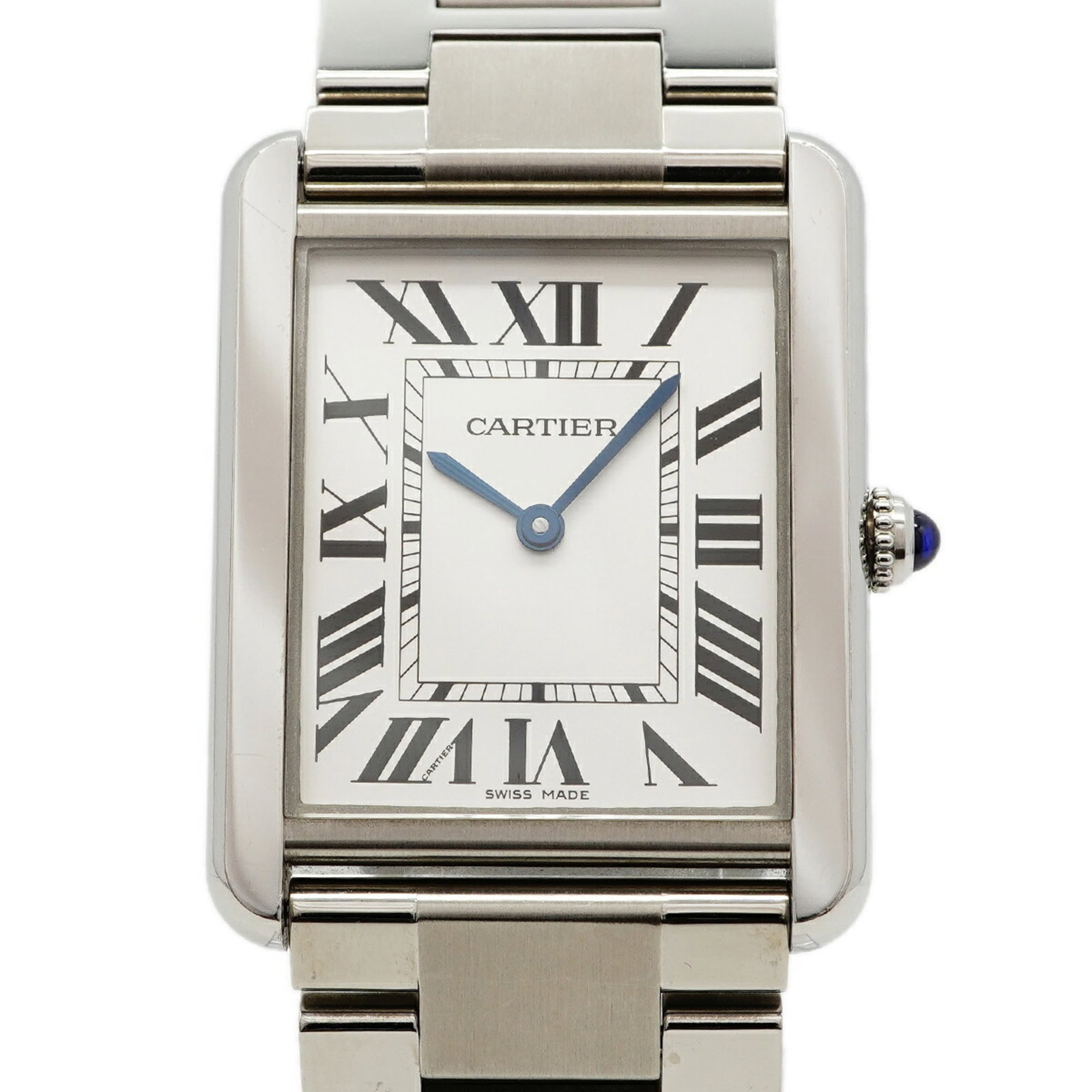 Cartier Wristwatch: Cartier Wristwatch Stainless steel band and silver dial make this Cartier wristwatch a sleek and modern accessory. With a quartz movement and 27.3mm case diameter, it's a compact and precise timepiece