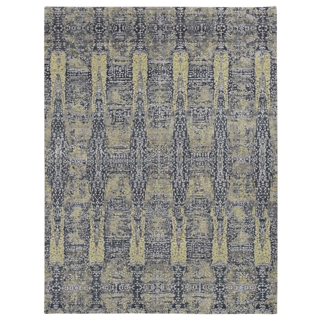 8'10"x11'9" Yellow Wool and Silk Transitional Design Hand Knotted Rug (1 of 12)