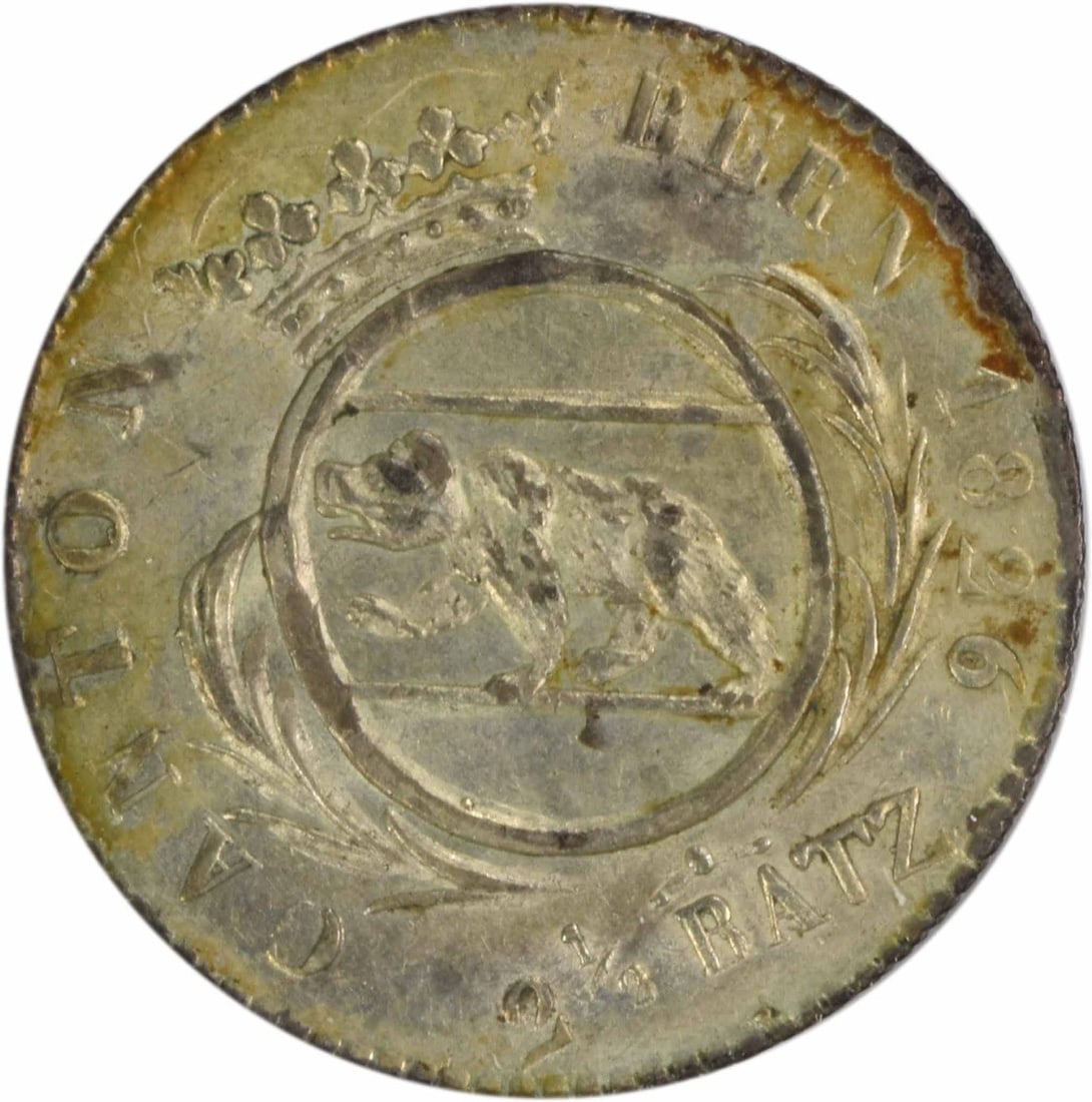 1826 Bern 2 1/ 2 Batzen KM195.1 UNC Uncertified: 1826 Bern 2 1/ 2 Batzen KM195.1 UNC Uncertified The 1826 Bern 2 1/ 2 Batzen KM195.1 is a highly sought-after coin, featuring a KM195.1 design and dated 1826. This uncirculated specimen showcases excel