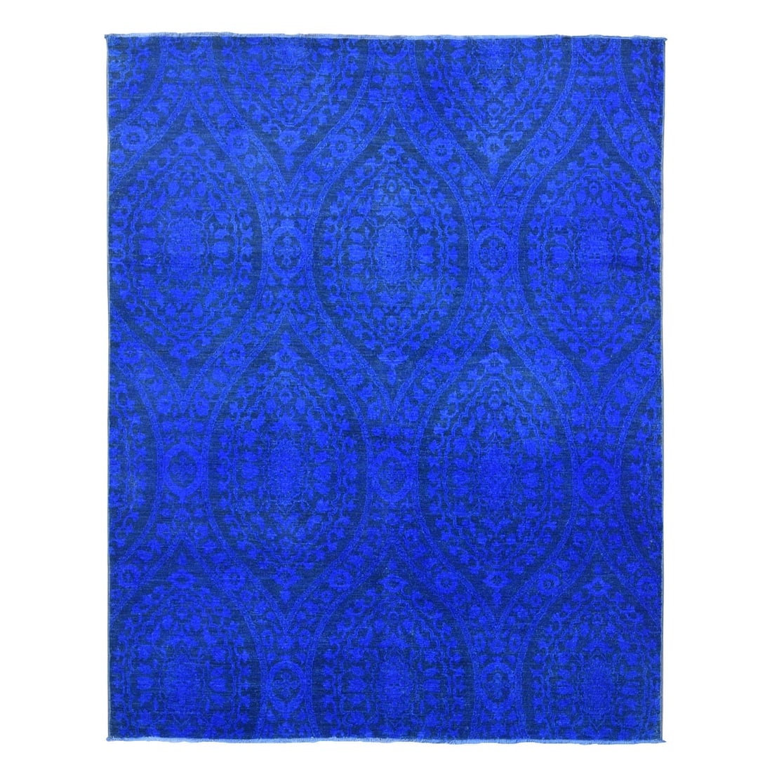 Blue Hand Knotted Wool Overdyed With Large Mughal Design Rug: Blue Hand Knotted Wool Overdyed With Large Mughal Design Rug Blue Hand Knotted Wool Overdyed With Large Mughal Design Rug, measuring 8'0" x 10'0" (244 CM X 305 CM), boasts a stunning blue field with