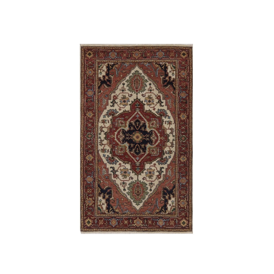 3'1"x5'1" Ivory Fine Heris Re-Creation Wool Hand Knotted Oriental Rug: 3'1"x5'1" Ivory Fine Heris Re-Creation Wool Hand Knotted Oriental Rug This exquisite 3'1"x5'1" Heris-style wool hand-knotted Oriental rug boasts a stunning ivory field with intricate medallion pattern