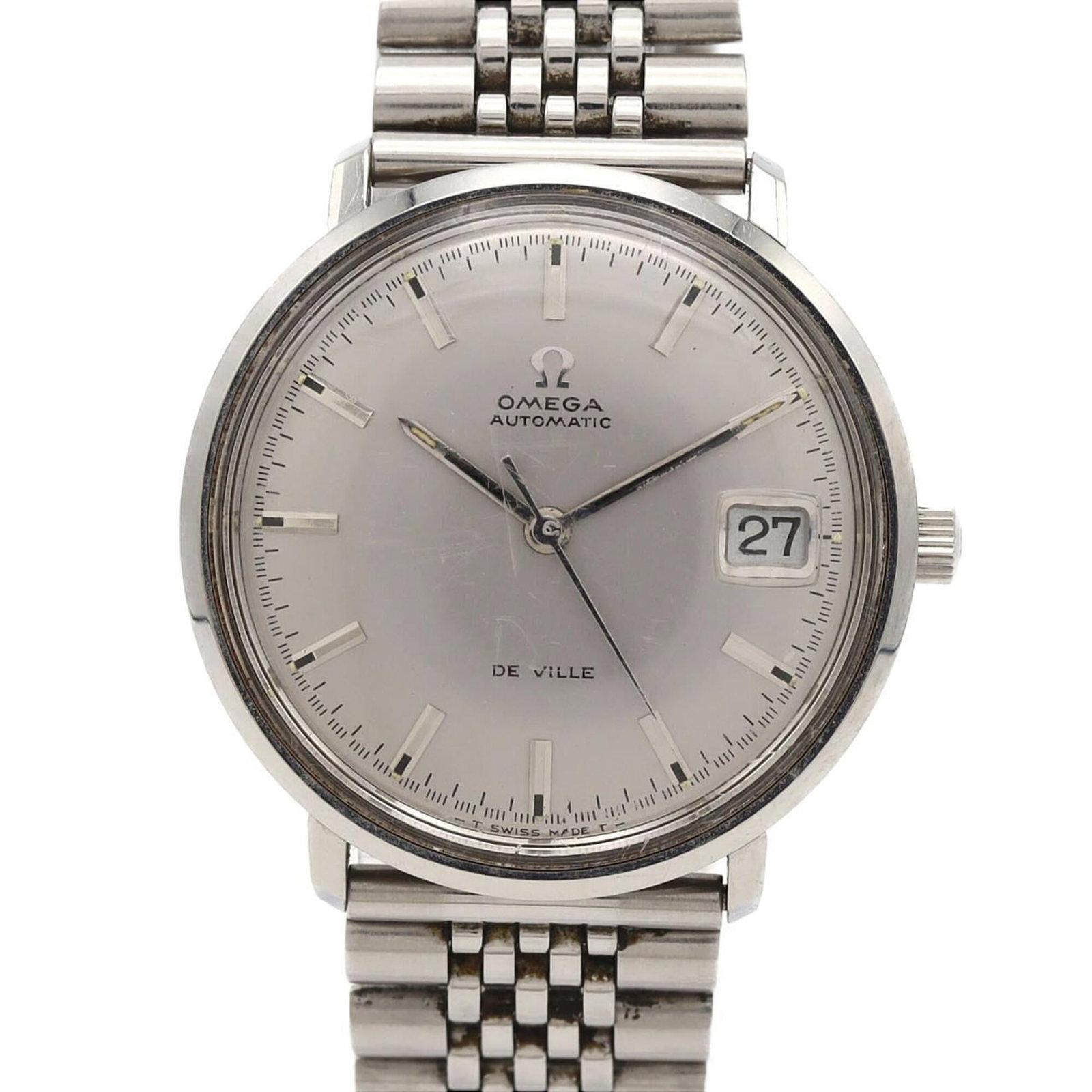 Omega Wristwatch: Omega Wristwatch Stainless steel case and band, a sleek and durable design, complements the silver dial of this Omega wristwatch. Powered by a self-winding automatic movement, this timepiece is a reli