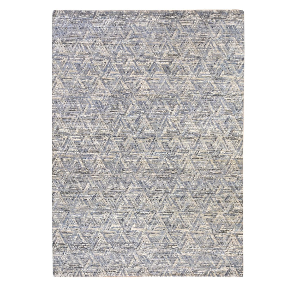 8'9"x12'3" Blue-Gray THE TRIANGLES Silk with Textured Wool Hand Knotted (1 of 11)