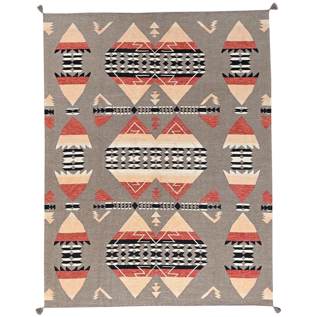 8'x10'3" Khaki Brown Flat Weave Southwest Geometric Design Hand Woven Wool: 8'x10'3" Khaki Brown Flat Weave Southwest Geometric Design Hand Woven Wool The 8'x10'3" Khaki Brown Flat Weave Southwest Geometric Design Hand Woven Wool rug boasts a unique, hand-woven design featuri