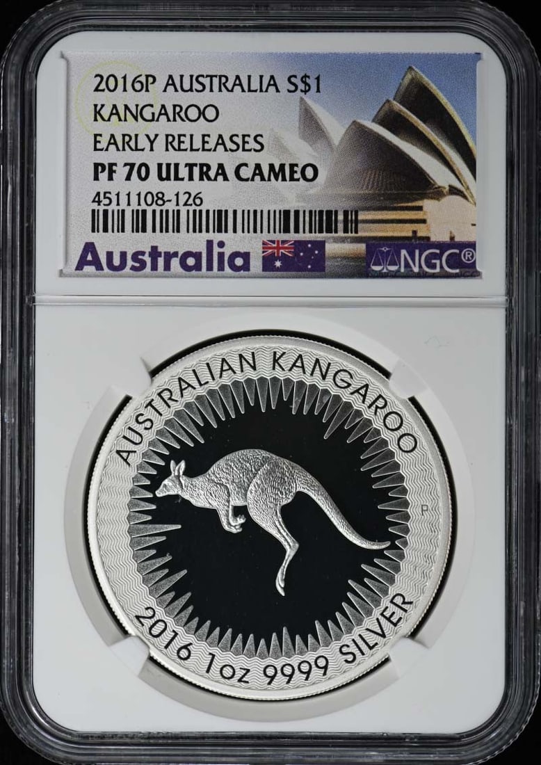 2016P AUSTRALIA KANGAROO ER S$1 NGC PR70DCAM 4-pc Set: 2016P AUSTRALIA KANGAROO ER S$1 NGC PR70DCAM 4-pc Set This 2016 Australia Kangaroo ER coin set is certified by the Numismatic Guaranty Corporation (NGC) as PR70DCAM, indicating it's in pristine condit