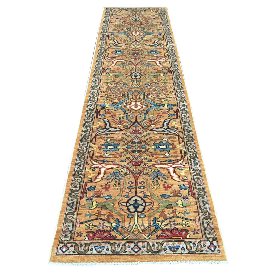 3'x12' Golden Brown Bijar Garus Design Hand Knotted Soft Wool Runner Rug: 3'x12' Golden Brown Bijar Garus Design Hand Knotted Soft Wool Runner Rug Soft and warm, this 3'x12' Golden Brown Bijar Garus Design Hand Knotted Soft Wool Runner Rug is a stunning example of