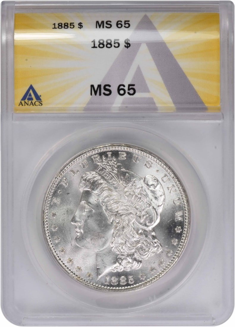 Morgan Silver Dollar MS65 ANACS: Morgan Silver Dollar MS65 ANACS MS65 Morgan Silver Dollar, certified by ANACS as Uncirculated, showcases exceptional detail and luster, a testament to its 1885 minting year. With its 90% silver and
