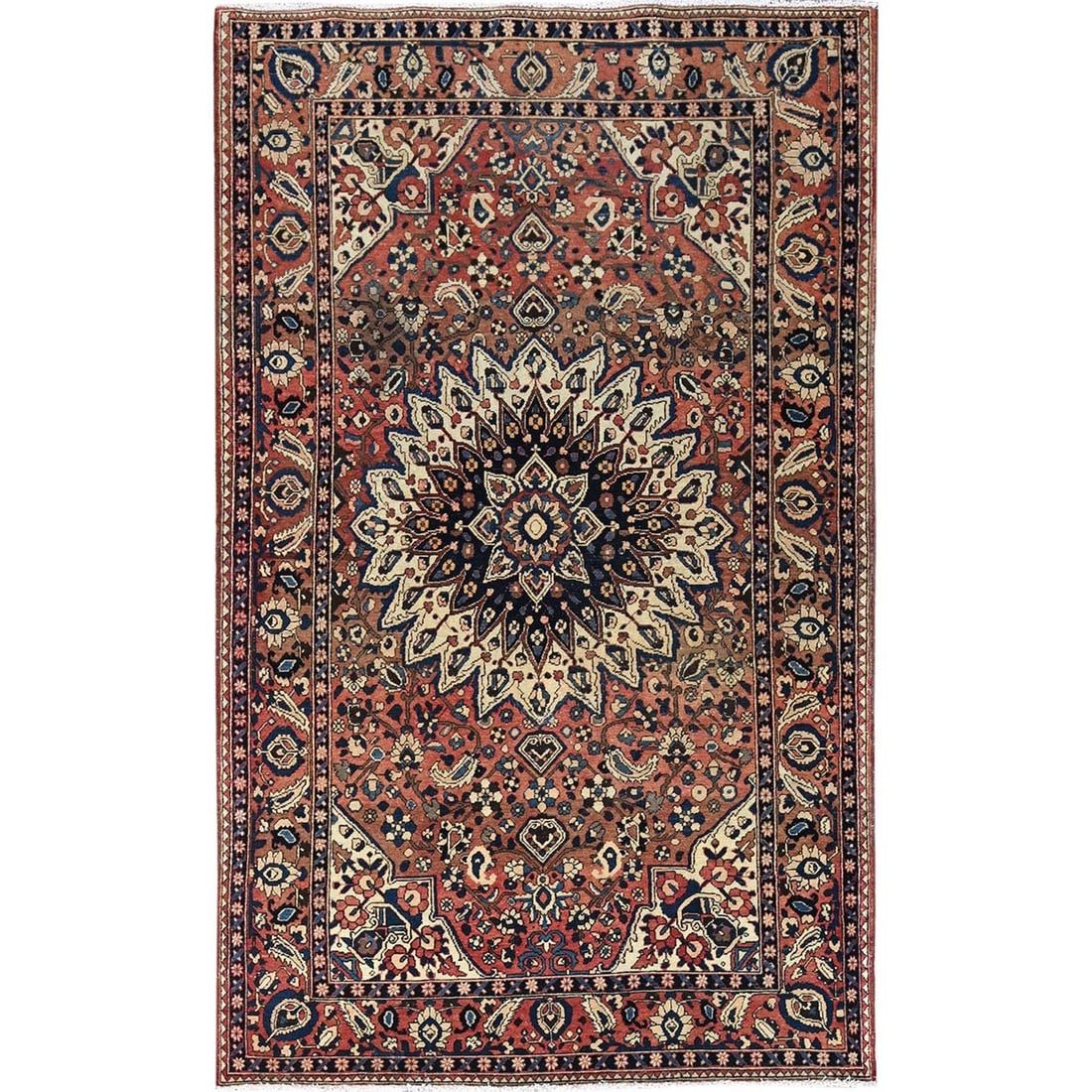 Vintage Red Densely Woven Zoroastrian Baktiarjoon Oriental Rug 5'3"x8'6: Vintage Red Densely Woven Zoroastrian Baktiarjoon Oriental Rug 5'3"x8'6 This vintage Zoroastrian Baktiarjoon Oriental rug boasts a stunning densely woven design in rich red hues, characteristic of
