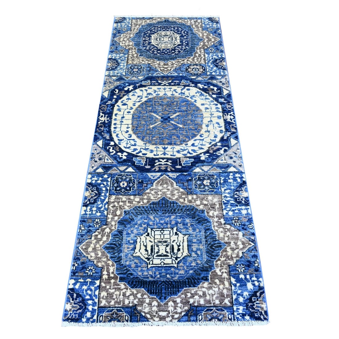 2'6"x6'8" Blue Fine Aryana Soft Wool Hand Knotted Oriental Rug: 2'6"x6'8" Blue Fine Aryana Soft Wool Hand Knotted Oriental Rug Softly glowing blue hues dominate this stunning 2'6"x6'8" hand-knotted Oriental rug, crafted from fine Aryana soft wool. Brought from