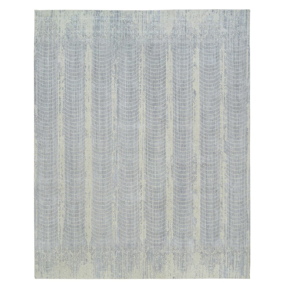 Silk Hand Loomed Oversized Gray Wool Rug 12'x15'2: Silk Hand Loomed Oversized Gray Wool Rug 12'x15'2 Silk Hand Loomed Oversized Gray Wool Rug 12'x15'2 is a stunning example of Oriental design, boasting a rich gray color and intricate weave. Made from 