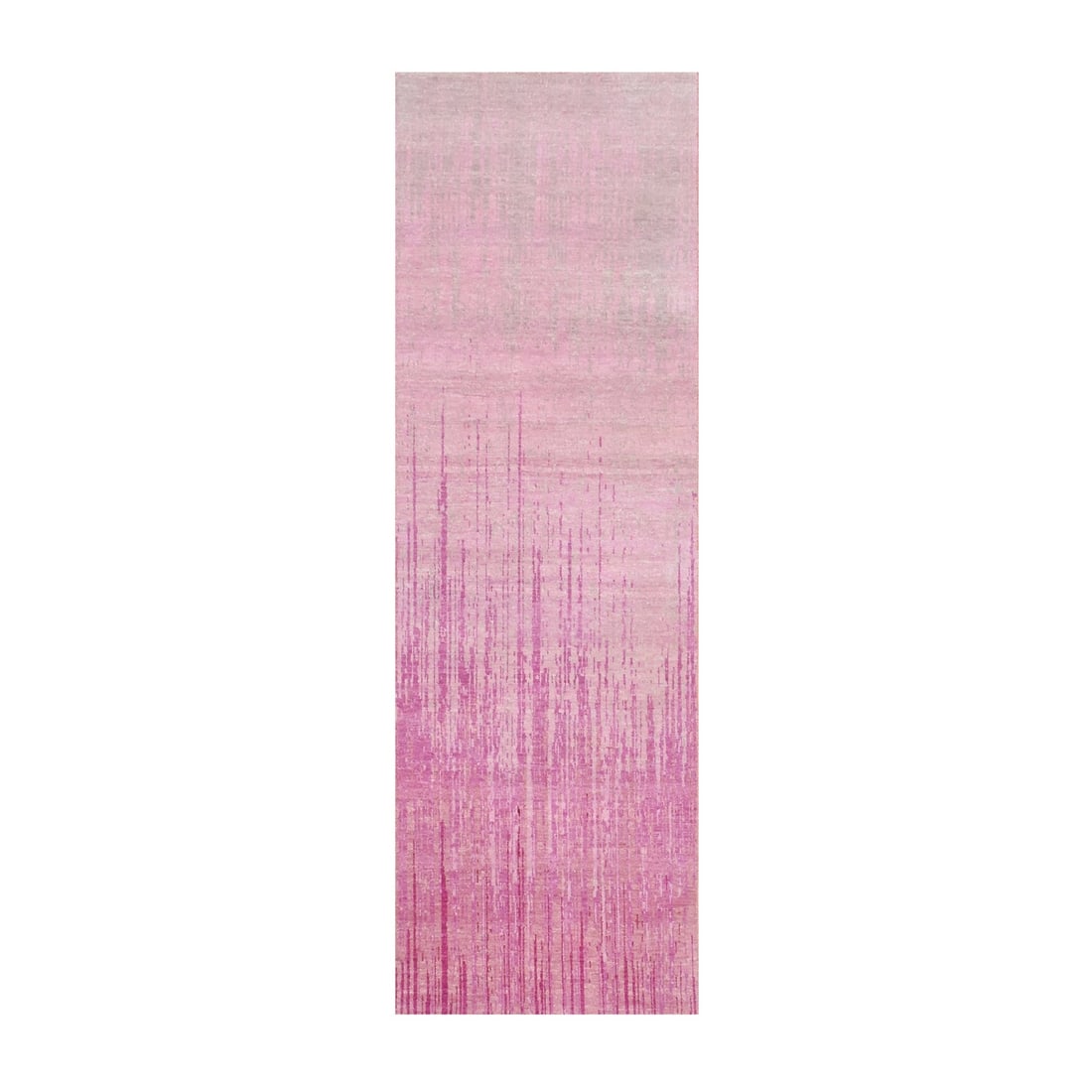 2'7"x8'3" Pink Hand Knotted Vertical Ombre Design Runner Oriental Rug: 2'7"x8'3" Pink Hand Knotted Vertical Ombre Design Runner Oriental Rug Hand-knotted in wool, this 2'7"x8'3" pink ombre design runner features a beautiful field of pink with subtle beige and ivory under