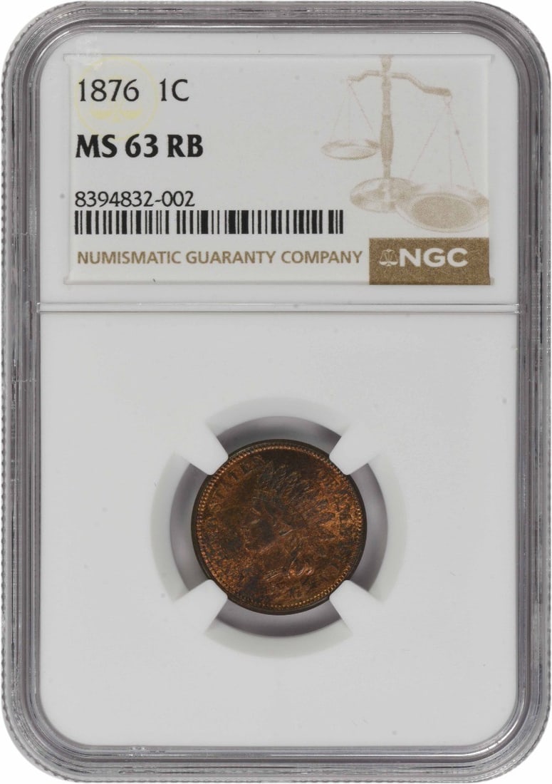 MS63RB Indian Cent 1876: MS63RB Indian Cent 1876 MS63RB Indian Cent 1876 is a highly detailed and well-crafted coin, weighing 3.11 grams and measuring 19.00 millimeters in diameter. Certified as Uncirculated by the NGC, it fe