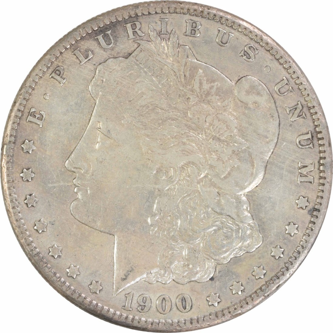 Uncertified EF Morgan Silver Dollar 1900-S: Uncertified EF Morgan Silver Dollar 1900-S EF Morgan Silver Dollar 1900-S, a circulated example with a high grade of EF, boasts a rich silver composition and a distinctive mint mark from the San Franc
