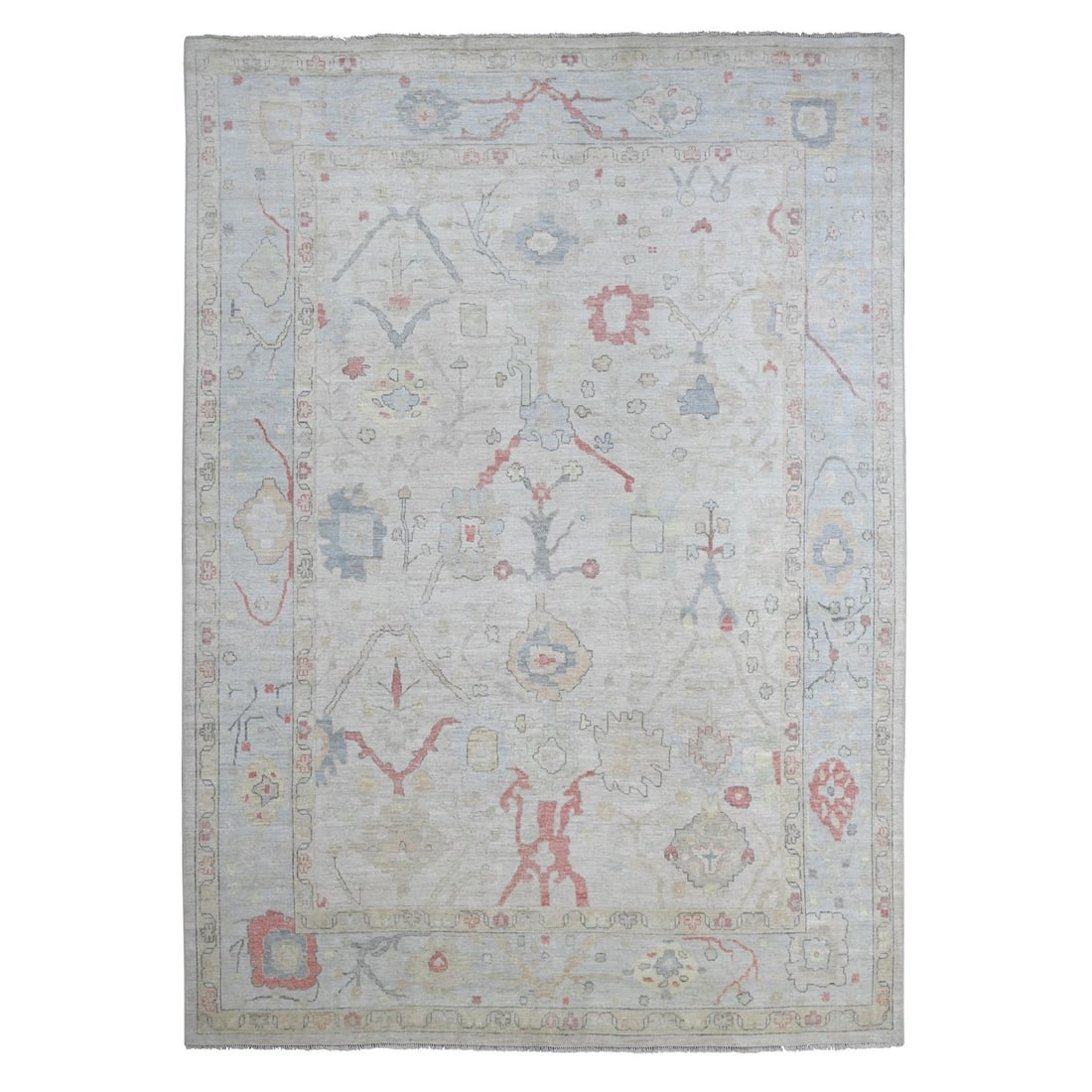 9'9"x13'6" Gray Afghan Angora Oushak Leaf Design Hand Knotted Wool Rug: 9'9"x13'6" Gray Afghan Angora Oushak Leaf Design Hand Knotted Wool Rug 9'9" x 13'6" Gray Afghan Angora Oushak Leaf Design Hand Knotted Wool Rug, a stunning example of traditional Afghan craftsmanship,