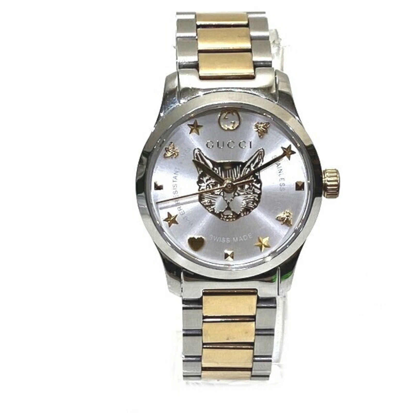 Gucci Wristwatch: Gucci Wristwatch Stainless steel case and band provide a sleek, modern look, while the silver dial adds a touch of sophistication. This quartz-powered Gucci wristwatch boasts a compact 33mm case diame