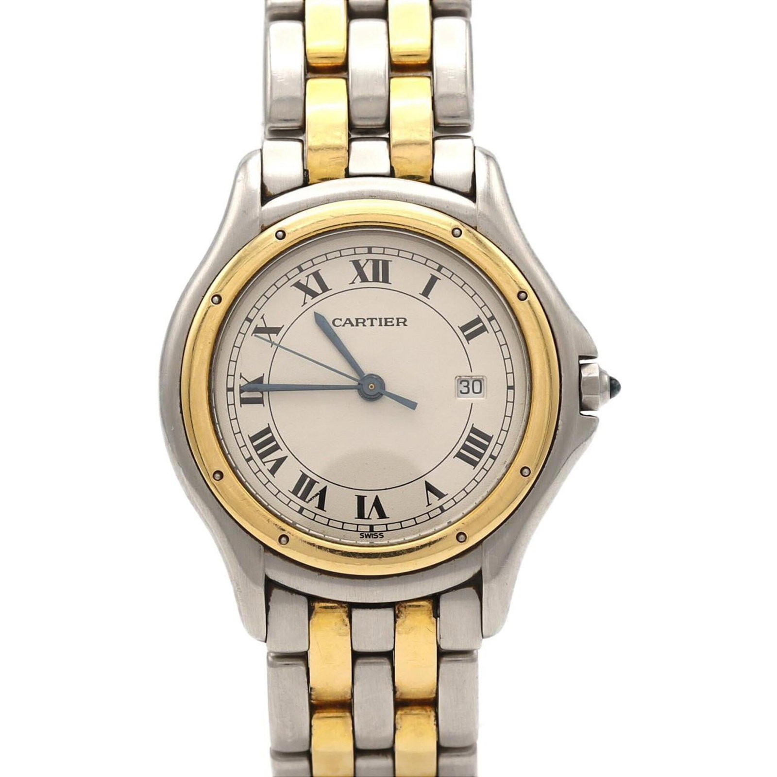 Cartier Wristwatch: Cartier Wristwatch Stainless steel and yellow gold combine in this Cartier wristwatch, featuring a silver dial and quartz movement. The 33mm case diameter and 17cm wrist size make it a stylish accesso