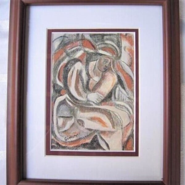 Signed Original Painting Framed Mixed media 11in by Lenore Simon NY (1 of 8)