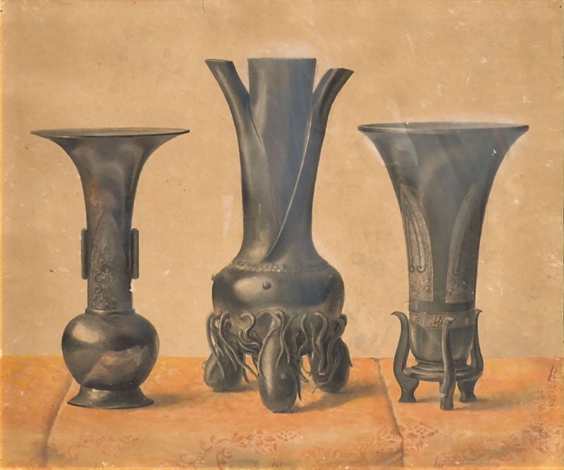 Woodblock Print Sketch Three Vessels Bronze Art Japanese Ragusa Tama: Woodblock Print Sketch Three Vessels Bronze Art Japanese Ragusa Tama Item Specifics: Artist: Ragusa Tama (Kiyohara Tama) Subject: Still Life / Bronze Vessels Material: Paper Style: Japanese Year Of Pr