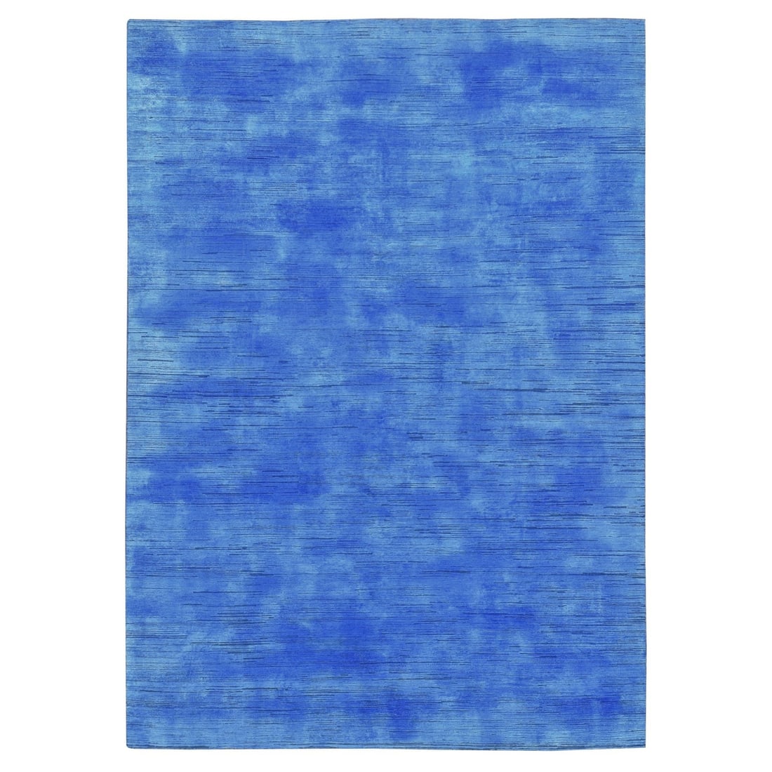 10'x14'1" Blue Wool Hand Knotted Overdyed Contemporary Design Rug: 10'x14'1" Blue Wool Hand Knotted Overdyed Contemporary Design Rug This stunning 10'x14'1" blue wool hand-knotted overdyed contemporary design rug boasts a unique, rectangular field color with subtle v