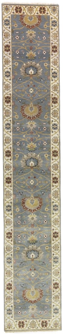 2'5X13'9 Handmade Floral Chobi Peshawar Runner Rug Oriental Hallway Carpet Hand-Knotted: 2'5X13'9 Handmade Floral Chobi Peshawar Runner Rug Oriental Hallway Carpet Hand-Knotted Hand-knotted in traditional Peshawar style, this 2'5 x 13'9 floral runner rug boasts a stunning blue-gray and cr