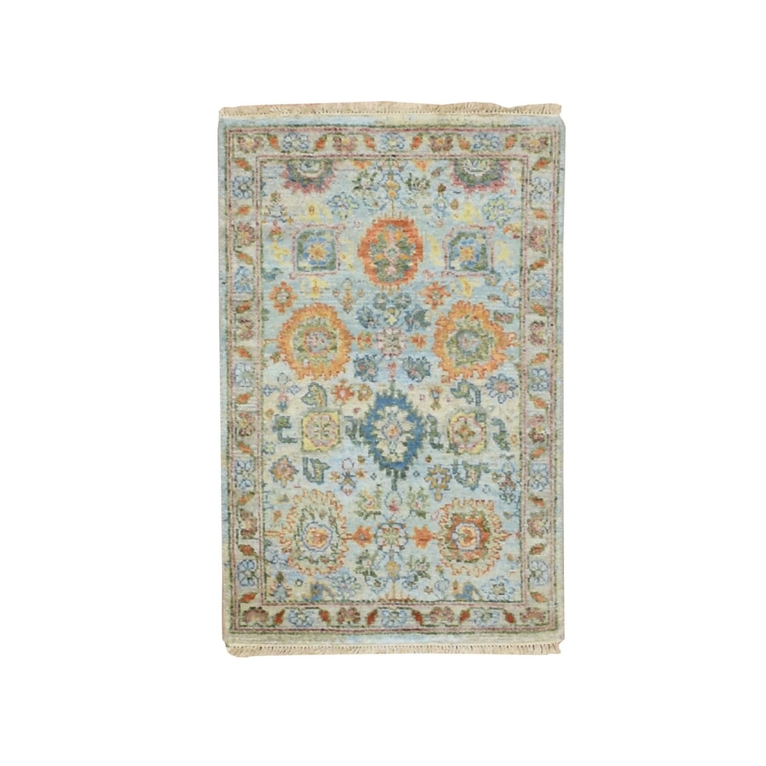 2'x3' Blue Sultanabad Reimagined Hand Knotted Wool Cropped Thin Mat Rug: 2'x3' Blue Sultanabad Reimagined Hand Knotted Wool Cropped Thin Mat Rug The Blue Sultanabad Reimagined Hand Knotted Wool Cropped Thin Mat Rug is a stunning, all-over, oriental design piece featuring a